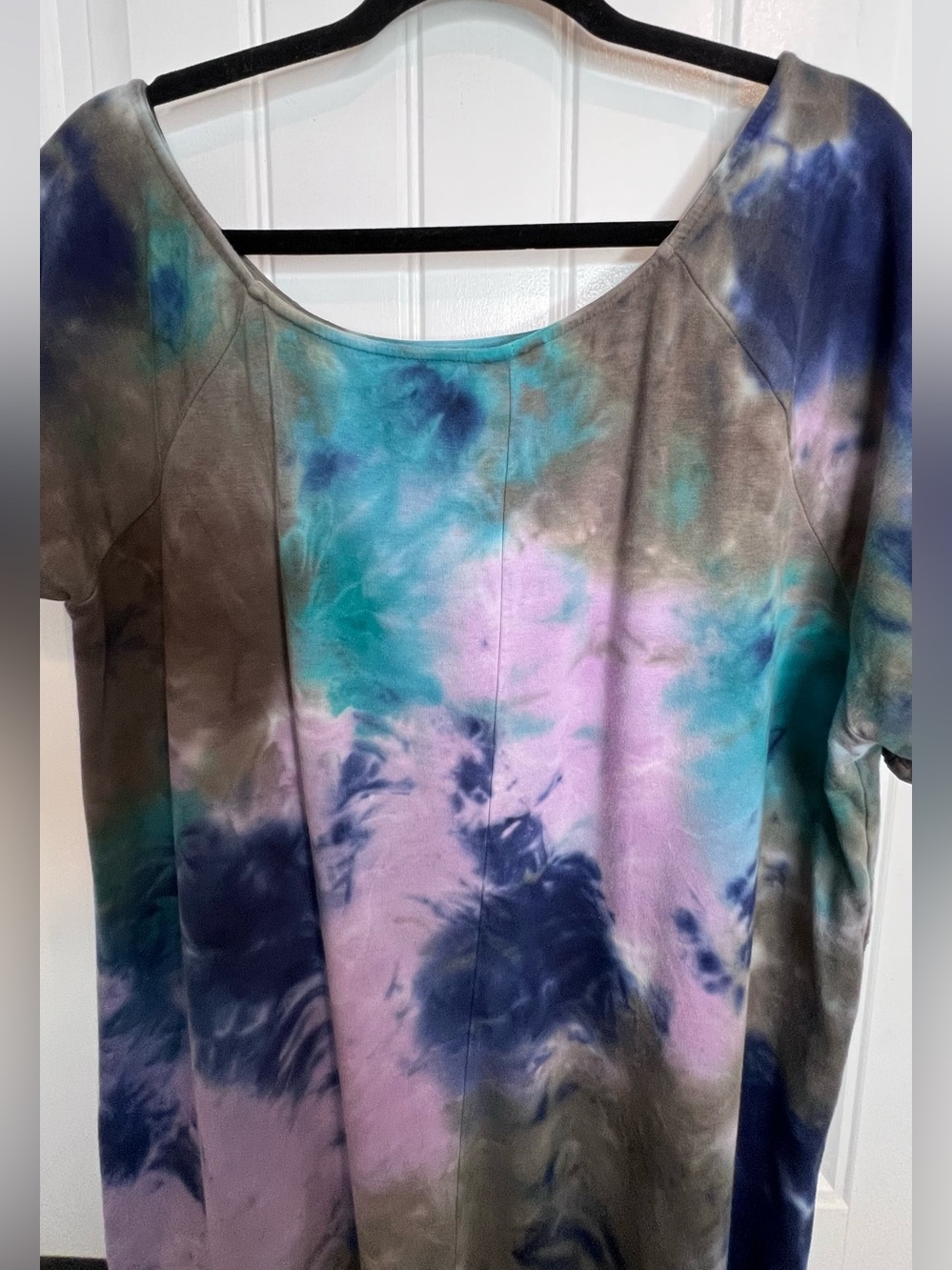 Torrid Tie-Dye Scoop Neck Midi Dress in Teal, Purple, and Gray. Size 1. - Picture 6 of 16